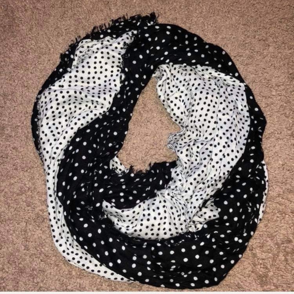 Black and white polka dot infinity scarf